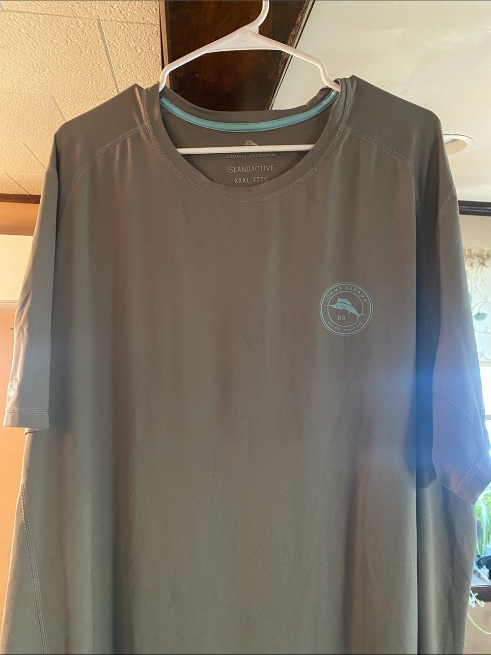 Tommy Bahama Gray Performance Tee with Light Blue Trim
